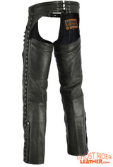 Leather Chaps - Women's - Black - Hip Set - Stretchy Thighs - DS-485-DS