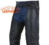 Leather Chaps - Men's or Women's - Stretch Thigh - Up To Size 12XL - Premium Leather - C4334-88-DL