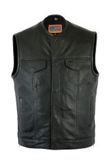 Leather Motorcycle Vest - Men's - Gun Pockets - Up To 12XL - Big and Tall - DS187-DS