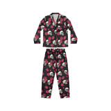 Skulls and Roses - Pink White on Black - Women's Satin Pajamas (AOP)