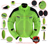 Mesh Motorcycle Jacket - Men's - High Visibility Green - Up To 5XL - DS765-DS