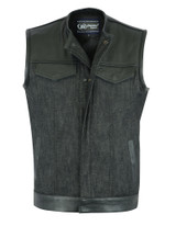 Denim and Leather Vest - Men's - No Collar - Club -  Up to Size 6XL - DM901-DS