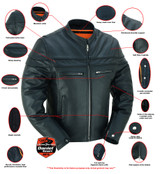 Leather Motorcycle Jacket - Men's - Black - Full Hand- DS784-DS