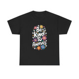 Be Kind To Animals - Flowers and Paw Prints - Retro - Unisex Heavy Cotton Tee