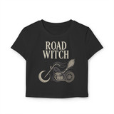 Women's Baby Tee - Road Witch Motorcycle - Halloween - Biker - Black