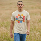 Be Kind to Animals - Flowers and Paw Prints - Choice of Light Colors - Retro - Unisex Heavy Cotton Tee