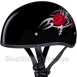 DOT Motorcycle Helmet - Tribal Red Roses - Shorty - D6-R-DH