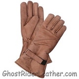 Leather Gloves  - Men's - Brown - Gauntlet - Motorcycle Riding - AL3053-AL