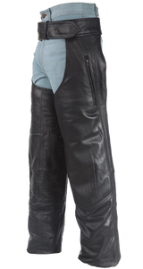 Leather Motorcycle Chaps -Unisex - Heavy Duty - Zipper Pocket - Men or Women - C3000-01/11-DL