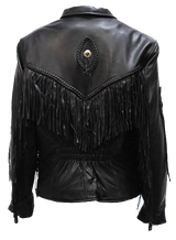 Women's Leather Motorcycle Jacket with Braid and Fringe Design - SKU LJ280-DL