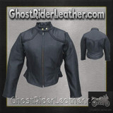 Ladies Racer Biker Leather Jacket With Braid Trim - SKU AL2142-AL