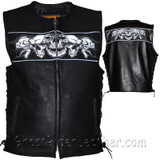 Mens Leather Vest with Night Reflective Skulls and Concealed Carry Pockets / SKU MV8025-DL