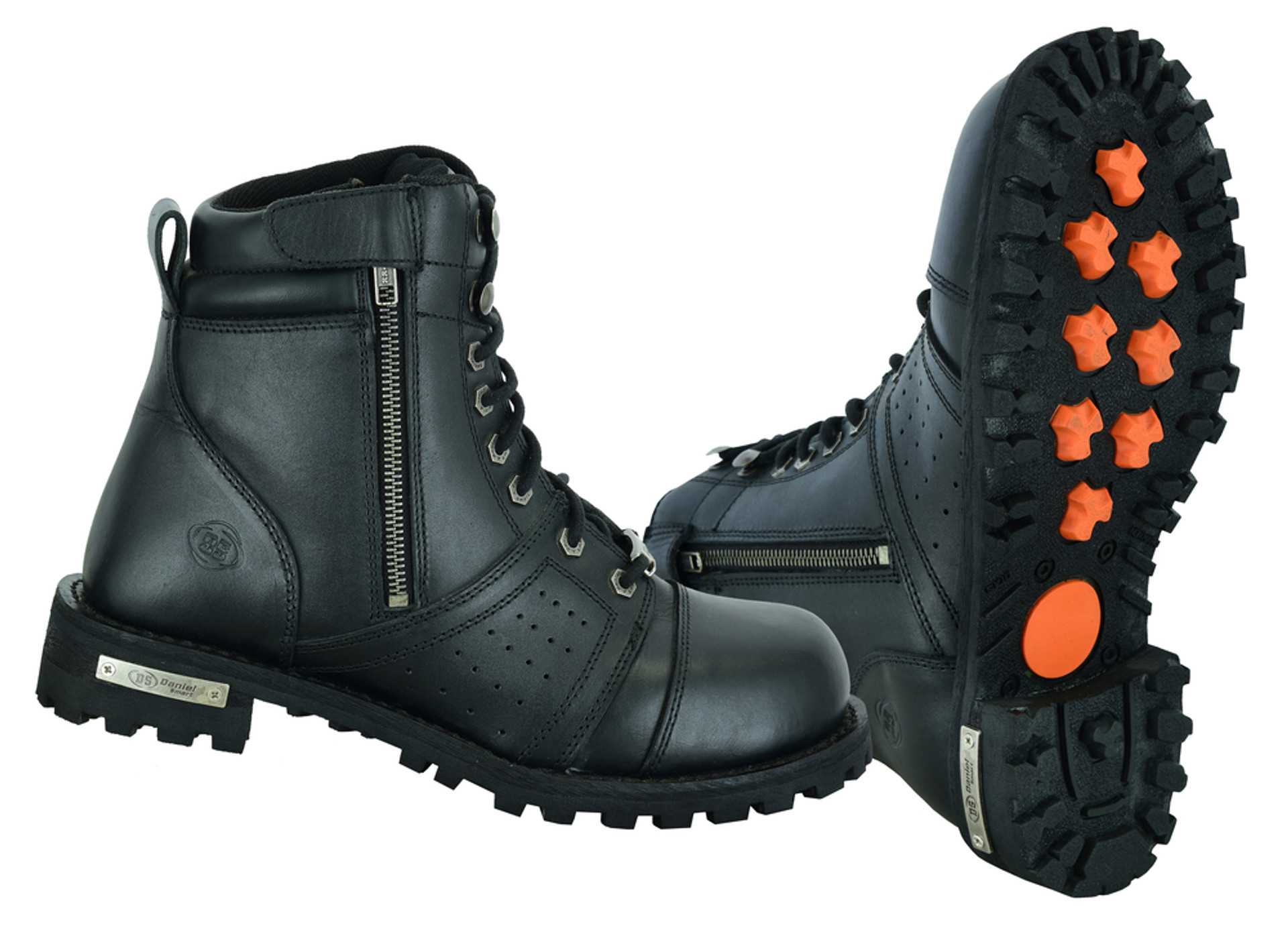 Men's Black 6 Inch Motorcycle Boots - Perforated - Medium or Wide - Side Zipper - Plain Toe