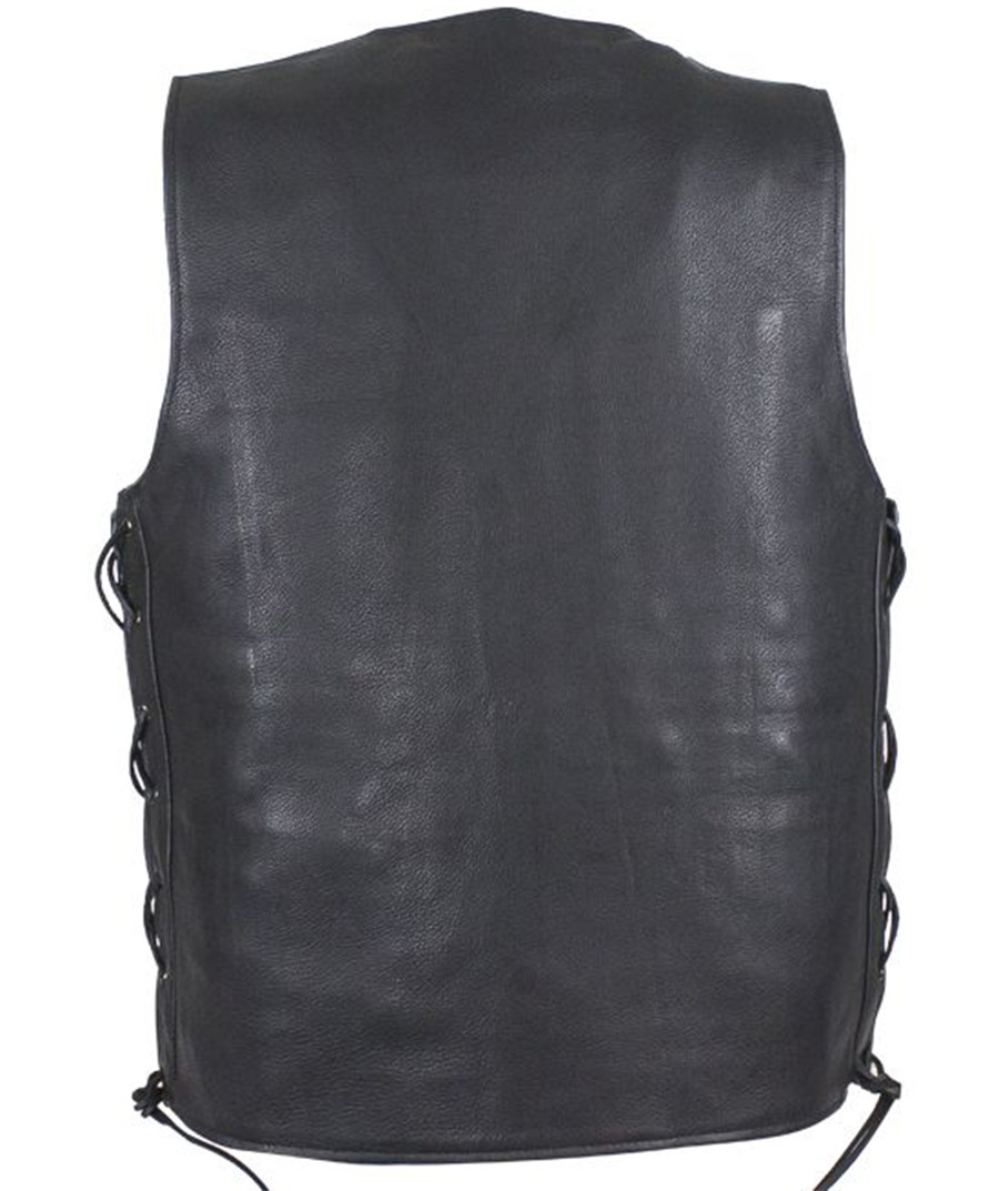 Leather Motorcycle Vest - Men's - Side Laces - MV8015-NK-DL