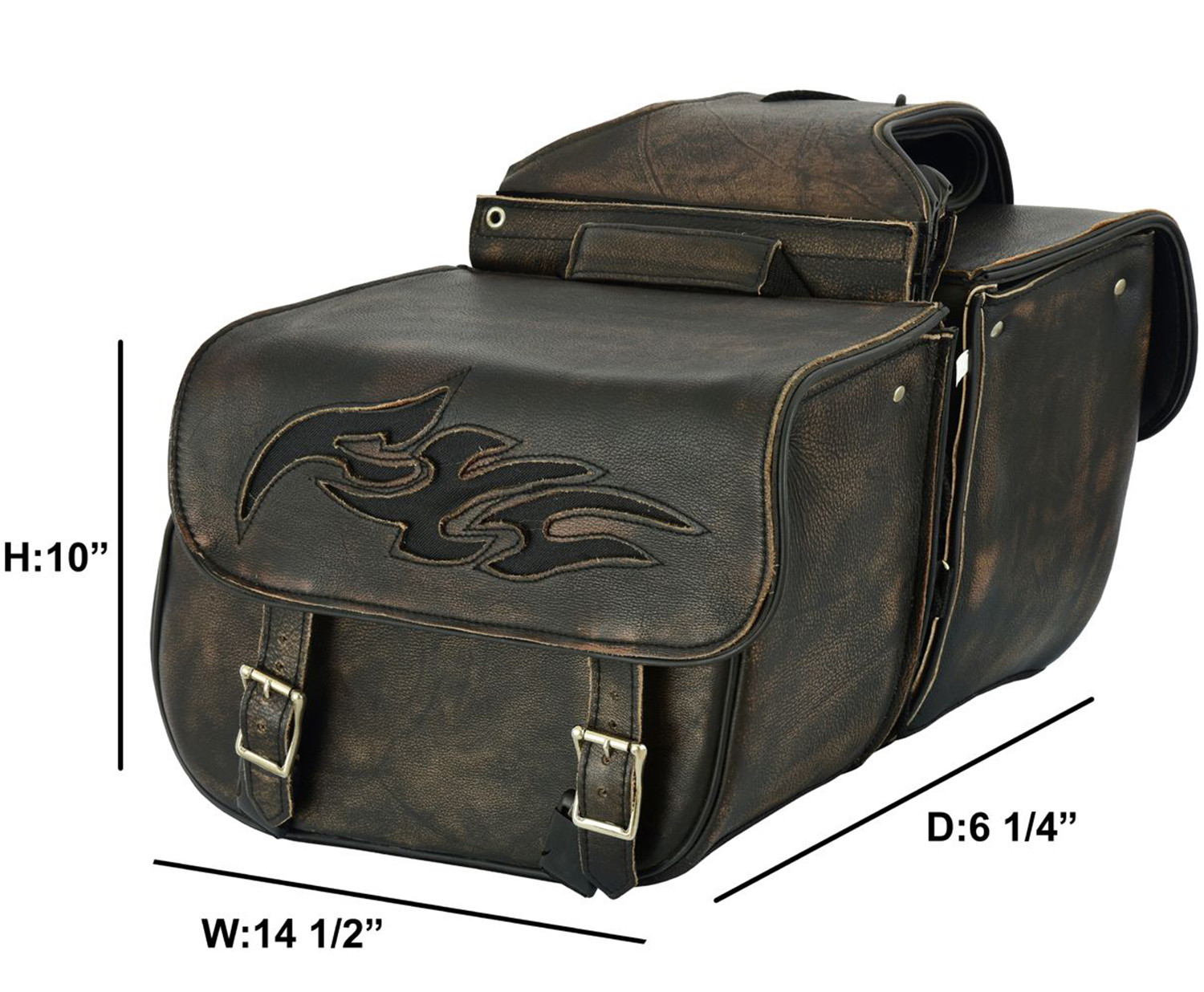 Saddlebags Leather Distressed Brown Flame Gun Holster