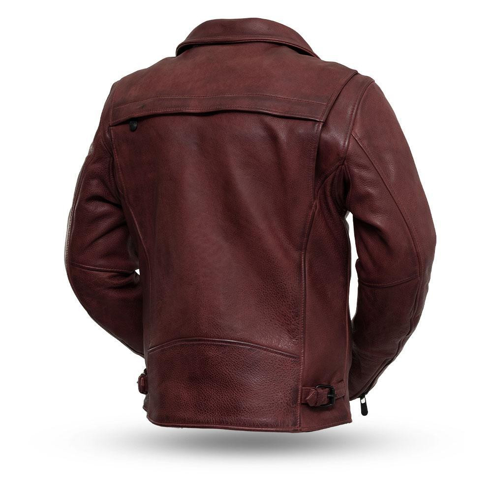 Men's Oxblood Leather Motorcycle Jacket Armor Pockets Fillmore
