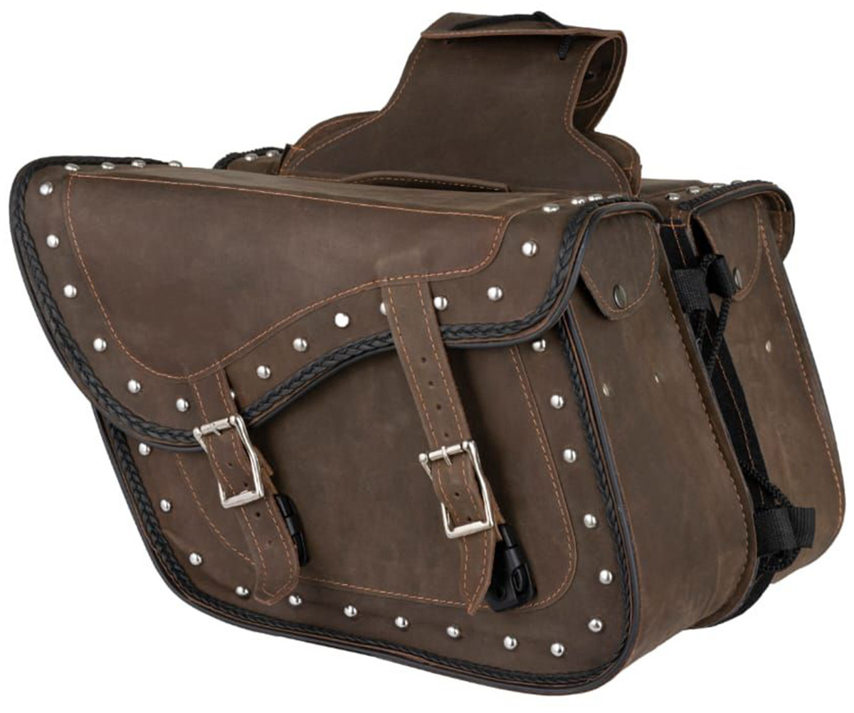 Saddlebags Leather Vintage Brown Studs Motorcycle Luggage