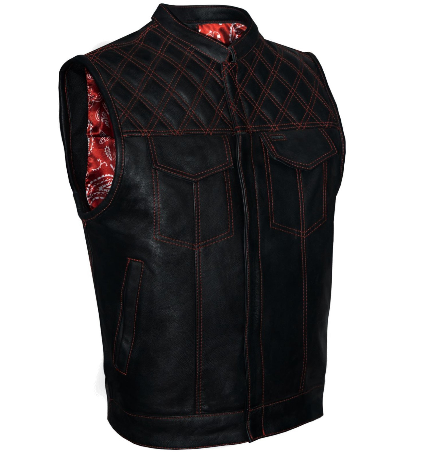 THE BIKER USA Men's Leather Motorcycle Vest – Blue, Hook & Lock Closure, Sizes XS-5XL