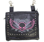 Leather Belt Bag - Pink - Gun Pocket - Flying Skull Design - Handbag - BAG36-EBL10-PINK-DL
