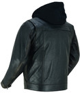Leather Motorcycle Jacket - Men's - Hoodie - Distressed - Black - Up To 5XL - DS782-DS
