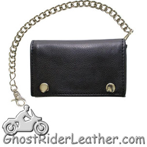 Leather Chain Wallet - Black - Naked - Trifold With Snaps - AC52-11-DL
