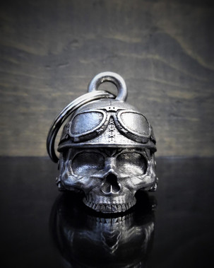 Motorcycle Helmet Skull - Pewter - Motorcycle Ride Bell - Made In USA - SKU BB30-DS
