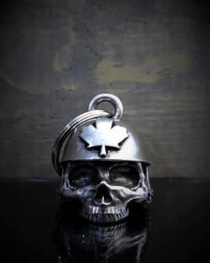 Canadian Helmet Skull - Pewter - Motorcycle Gremlin Bell - Made In USA - SKU BB51-DS
