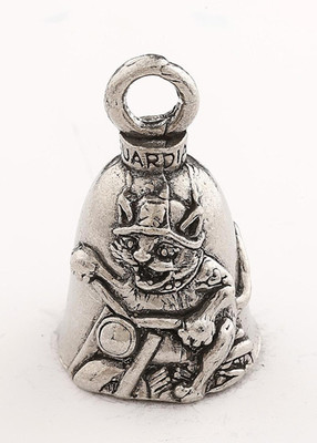 Biker Cat - Pewter - Motorcycle Guardian Bell - Made In USA - SKU GB-BIKER-CAT-DS