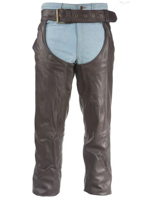 Leather Chaps - Thigh Stretch - Brown - Up To 9XL - Men or Women - C332-BROWN-DL