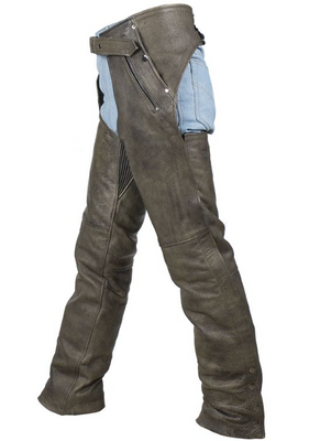 Leather Motorcycle Chaps - Men's - Up To 8XL - Naked Distressed Brown - C4334-12-DL. Big sizes including 4XL, 5XL, 6XL, 7XL, 8XL.