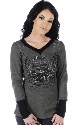 Women's Speed Master Thermal Shirt - Motorcycle Design - 7295CHAR-DS