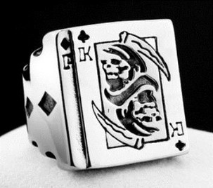 King Of Clubs Skull Biker Ring - Stainless Steel - Biker Jewelry - Biker Ring - R157-DS