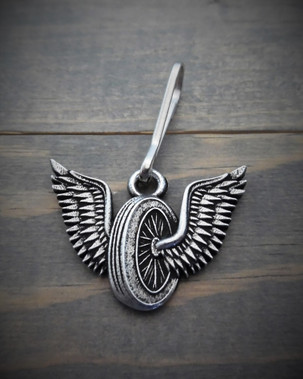 Zipper Pull - Winged Wheel - Lead Free Pewter - Made In U.S.A. - BZP-37-DS