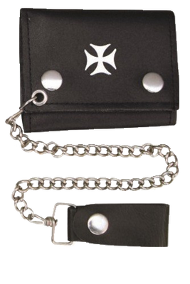 Leather Chain Wallet - Iron Cross - 4 Inch Tri-fold - AL3276-AL