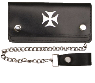 Leather Chain Wallet - Iron Cross Design - 6 Inch Bi-fold - AL3283-AL