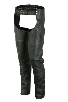 Men's Leather Chaps - Motorcycle - Unisex - Double Deep Pocket - Up To 8XL - DS-488-DS