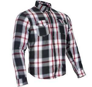 Flannel Motorcycle Shirt - Men's - Armor - Up To Size 5XL - Red White Black Plaid - SHR14-CC-DL