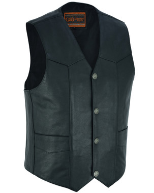 Leather Motorcycle Vest - Men's - Buffalo Nickel Snaps - Gun Pockets - Up To 8XL - DS116-DS