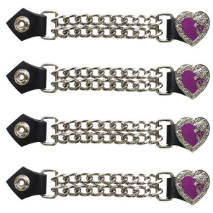 Set of Four - Purple Heart Chrome Rose - Vest Extenders - Chrome Chain - AC1305-PURP-DL