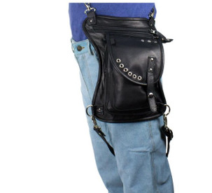 Leather Thigh Bag - Gun Pocket - Black - Studs - Motorcycle - AC1029-11-DL