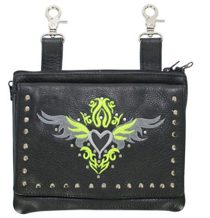 Leather Belt Bag - Lime Green - Gun Pocket - Tribal Heart Design - Handbag - BAG36-EBL1-LIME-DL