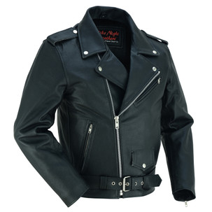 Leather Motorcycle Jacket - Men's - Police - Up To 10XL - Dawn Rider - DS710-DS