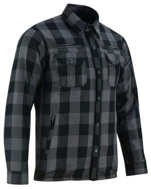 Flannel Motorcycle Shirt - Men's - Armor Pockets - Alpha Check - Gun Pockets - Up To Size 6XL - Black Gray Plaid - RC4670-RC