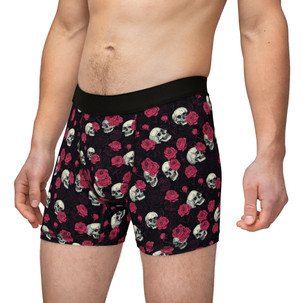 Skulls and Roses Design on Black Background - Biker Apparel - Undies - Men's Boxers