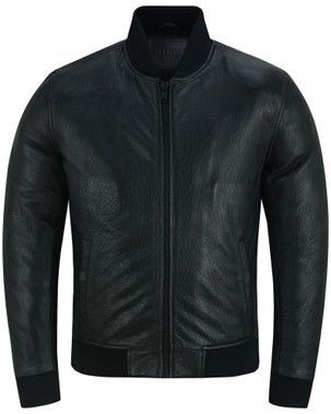 Leather Motorcycle Jacket - Men's - Bomber - Black - Up To 5XL - STALWART-DS