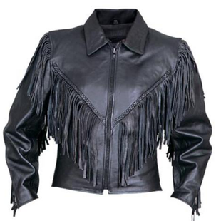 Leather Motorcycle Jacket - Women's - Braid and Fringe Design - AL2155-AL