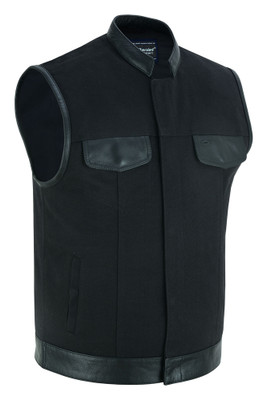 Canvas and Leather Motorcycle Vest - Men's - Gun Pockets - Up To 12XL - DS685-DS