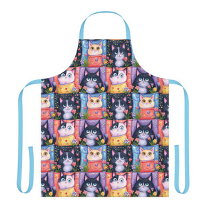Four Square Cats and Flowers - Pattern 100 - Colorful - Apron - Choice of 5 Strap Colors