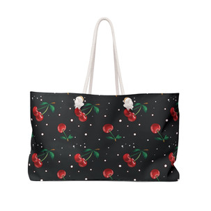 Cherries and Dots Pattern - Red on Black - Weekender Bag - Tote