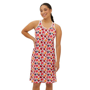Pink Modern Stylized Roses Pattern - Pink Red Yellow on White - Women's Racerback Dress
